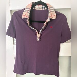 Burberry London Purple Polo Shirt with Plaid Collar (medium us size)